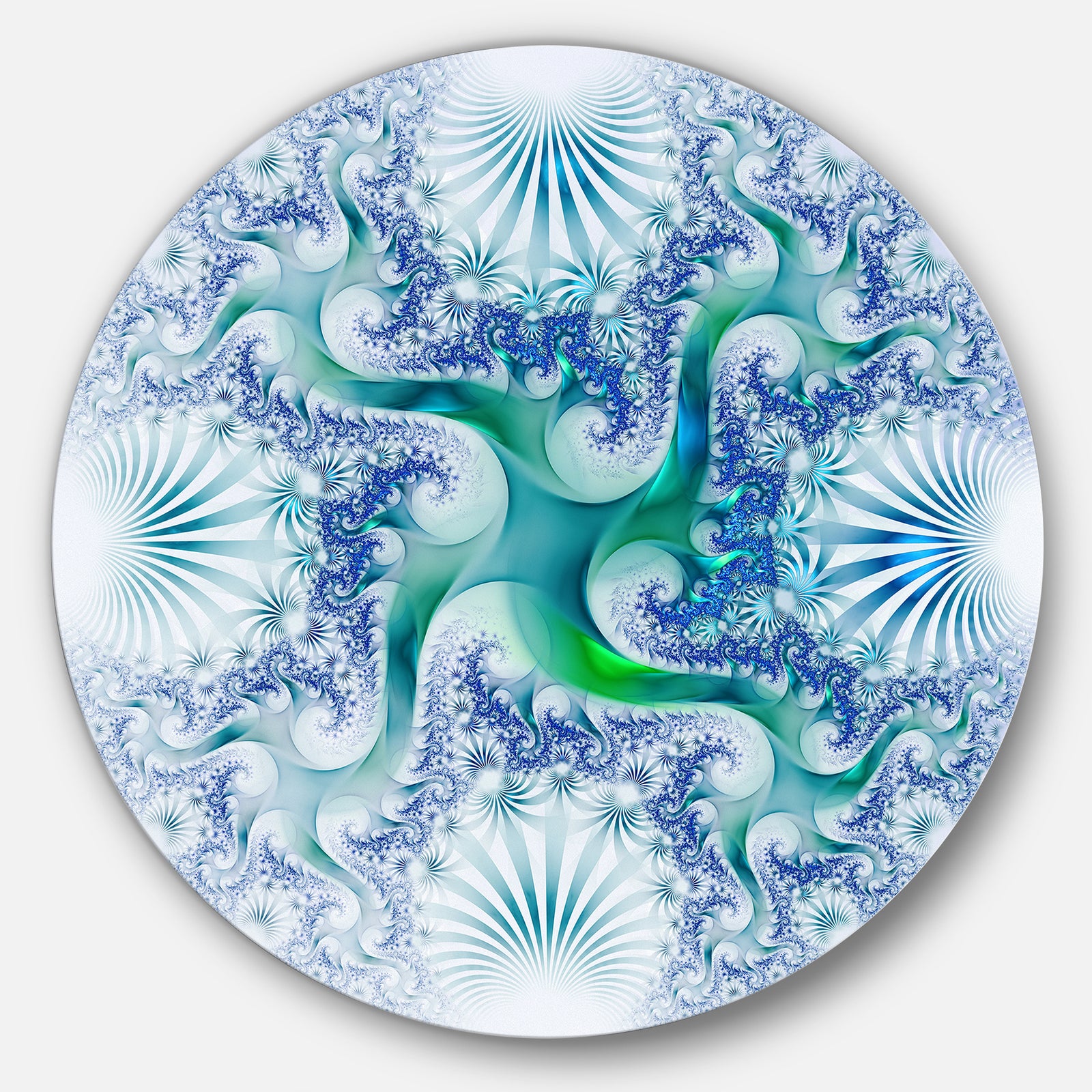 Light Blue and Green Fractal Design - Abstract Disc Metal Artwork