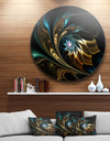 Brown Blue Fractal Flower in Black - Abstract Large Disc Metal Wall art