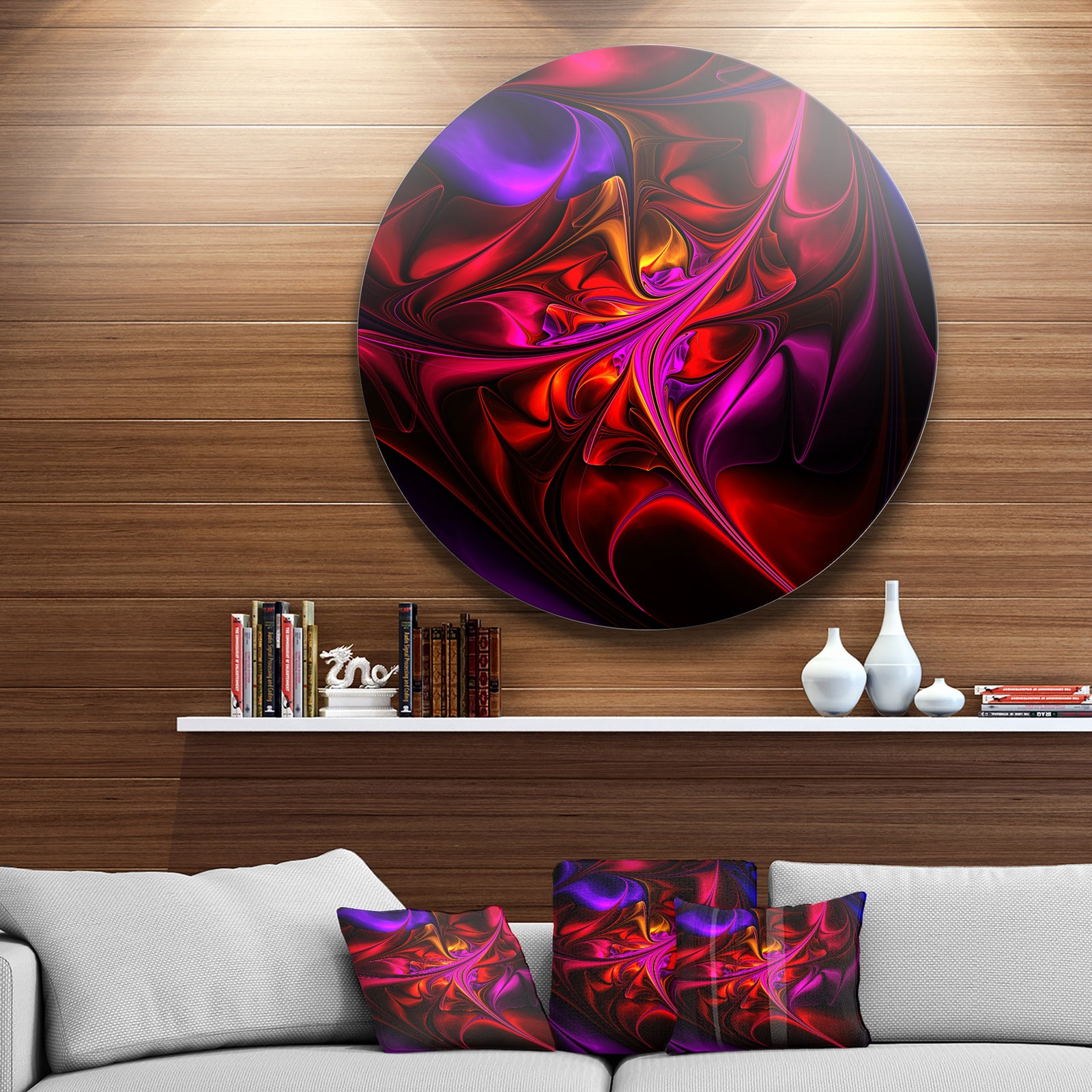 Multi-Colored Magenta Stained Glass - Floral Circle Wall Art