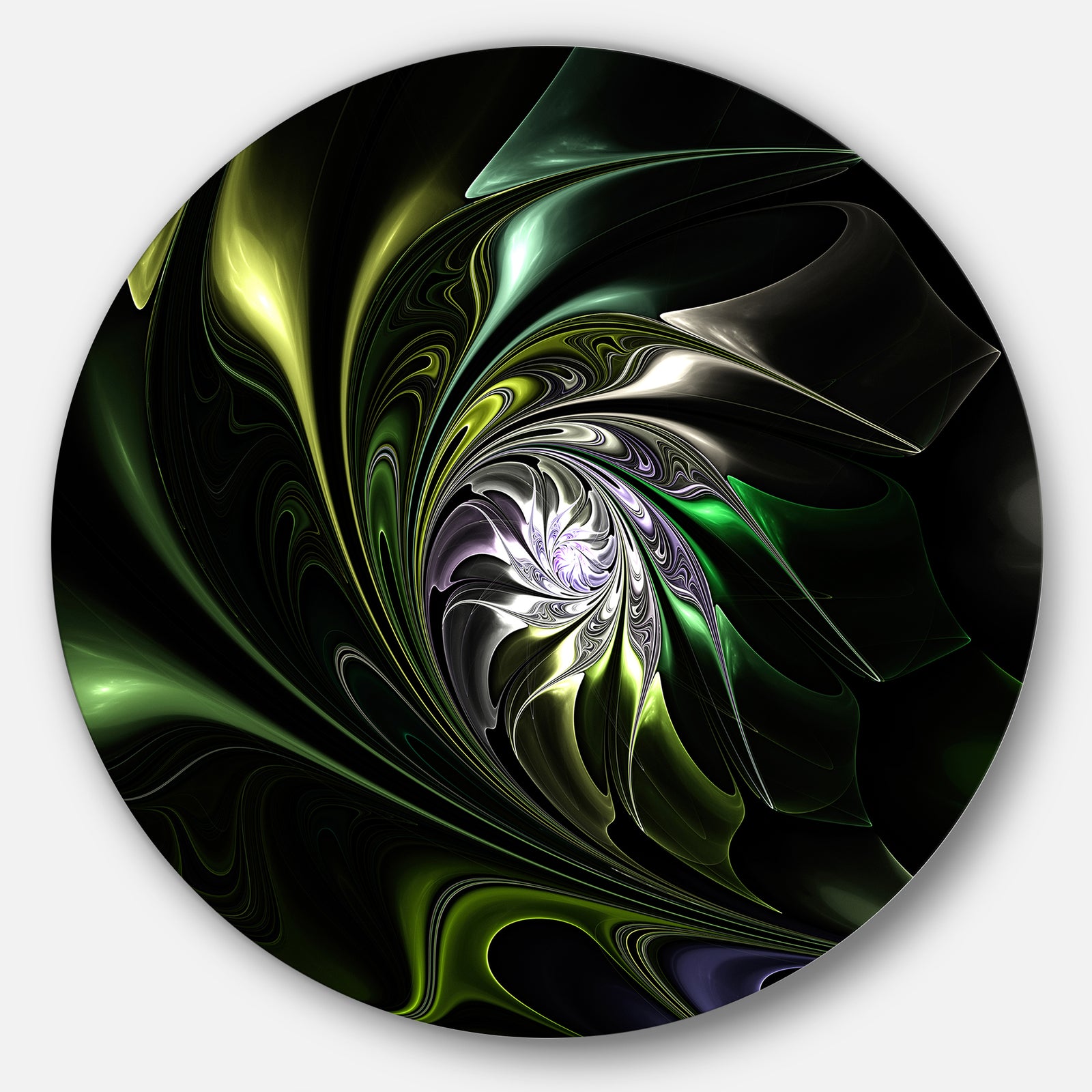 Multi-Colored Green Stained Glass - Floral Round Metal Wall Art