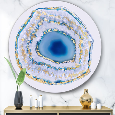 Golden Blue Agate - Glam Round Circle Metal Wall Decor Panel