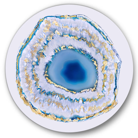 Golden Blue Agate - Glam Round Circle Metal Wall Decor Panel