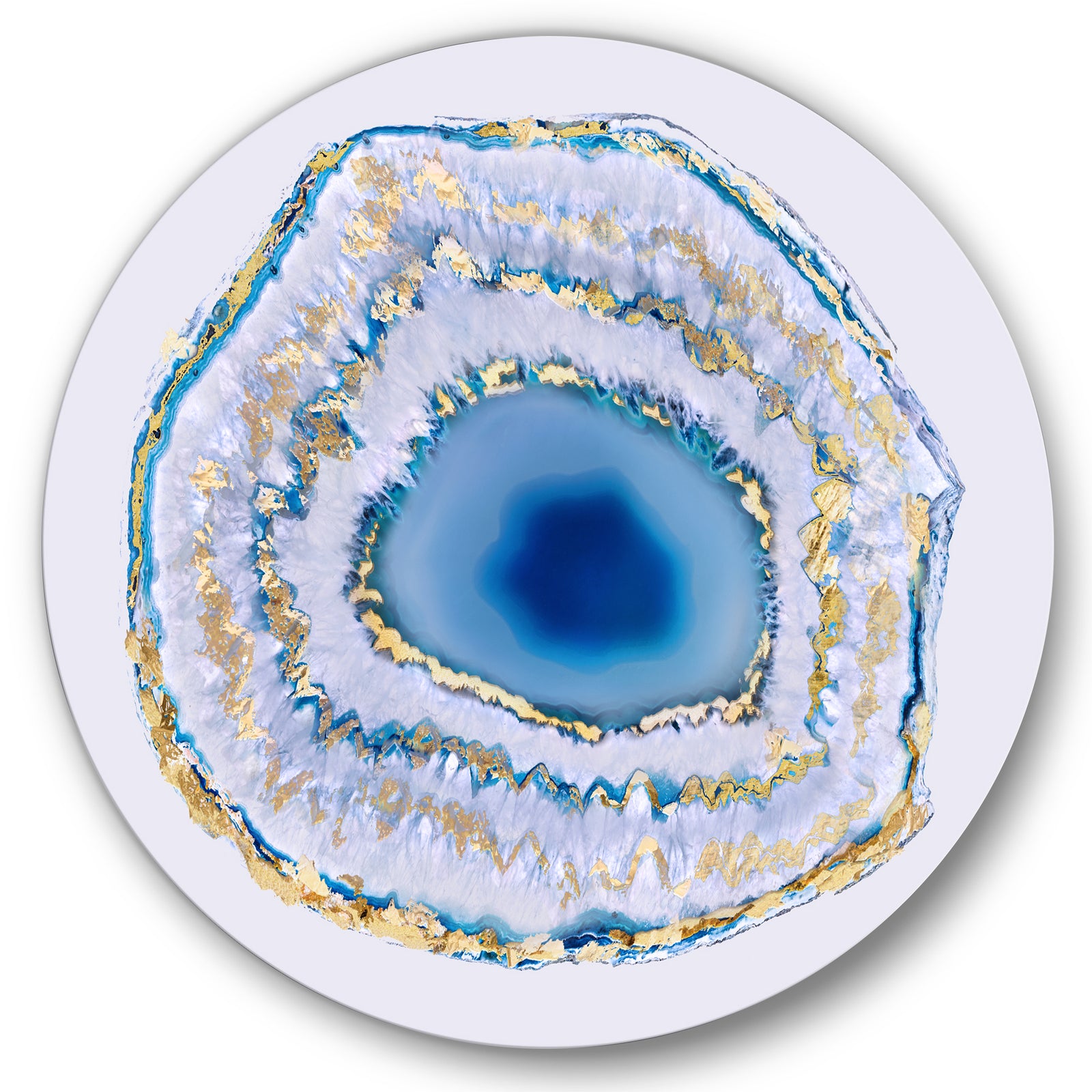 Golden Blue Agate - Glam Round Circle Metal Wall Decor Panel