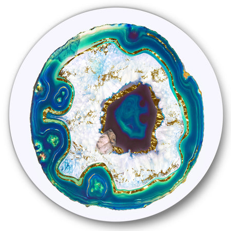 Crystal Blue Golden Agate - Modern Round Circle Metal Wall Decor Panel