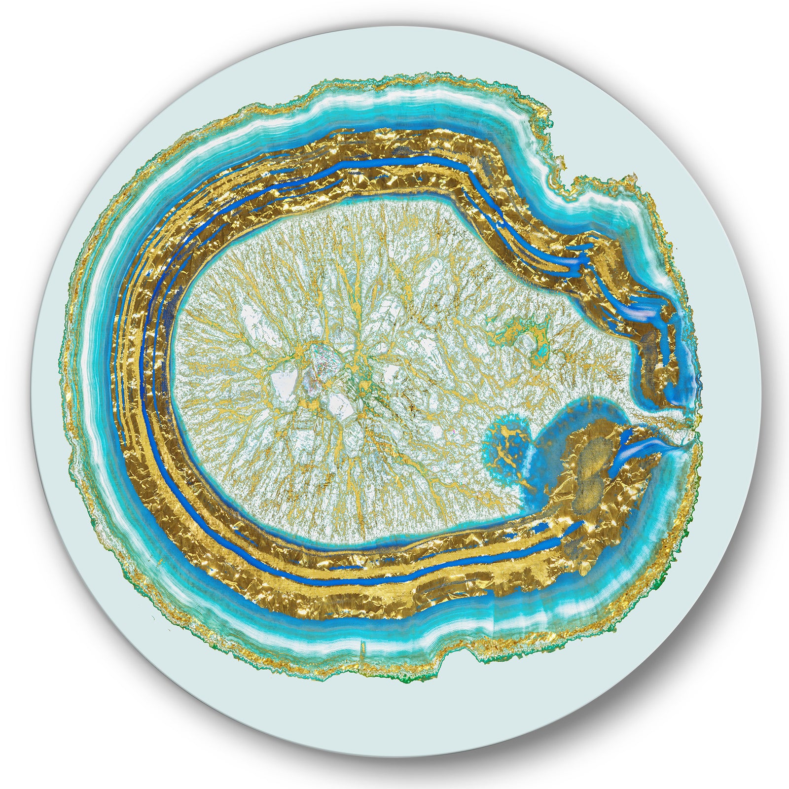 Volcanoa Blue And Gold Agate - Modern Round Circle Metal Wall Decor Panel