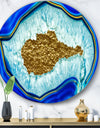 Golden Heart Blue Agate Stone - Glam Round Circle Metal Wall Decor Panel