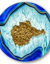 Golden Heart Blue Agate Stone - Glam Round Circle Metal Wall Decor Panel