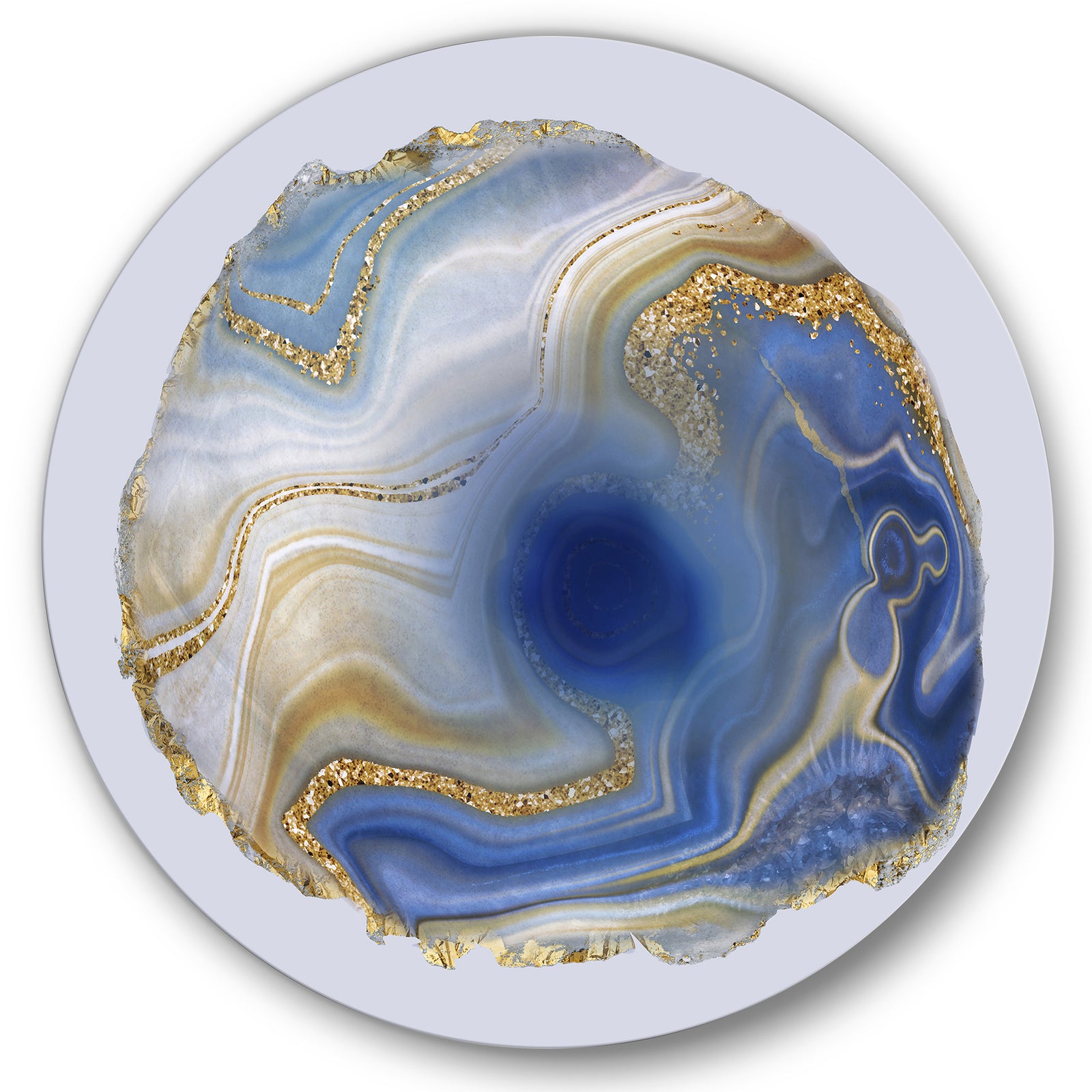 Ocean Blue Golden Jasper Agate I - Glam Round Circle Metal Wall Decor Panel