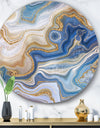 Ocean Blue Golden Jasper Agate II - Modern Round Circle Metal Wall Decor Panel