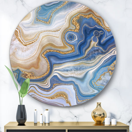 Ocean Blue Golden Jasper Agate II - Modern Round Circle Metal Wall Decor Panel