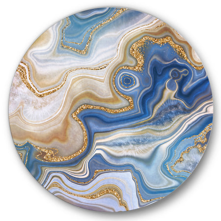 Ocean Blue Golden Jasper Agate II - Modern Round Circle Metal Wall Decor Panel