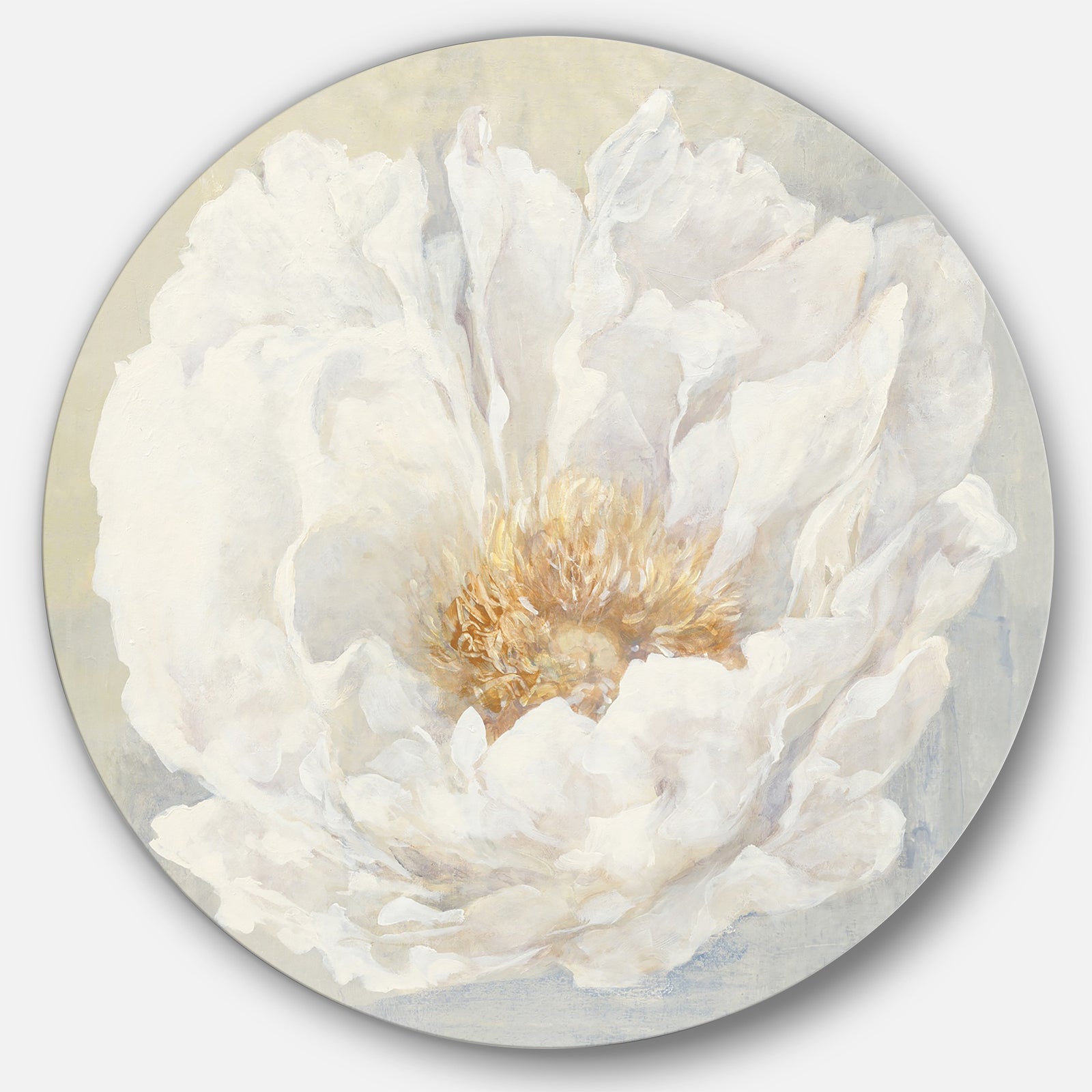 White Serene Peony - Farmhouse Metal Circle Wall Art
