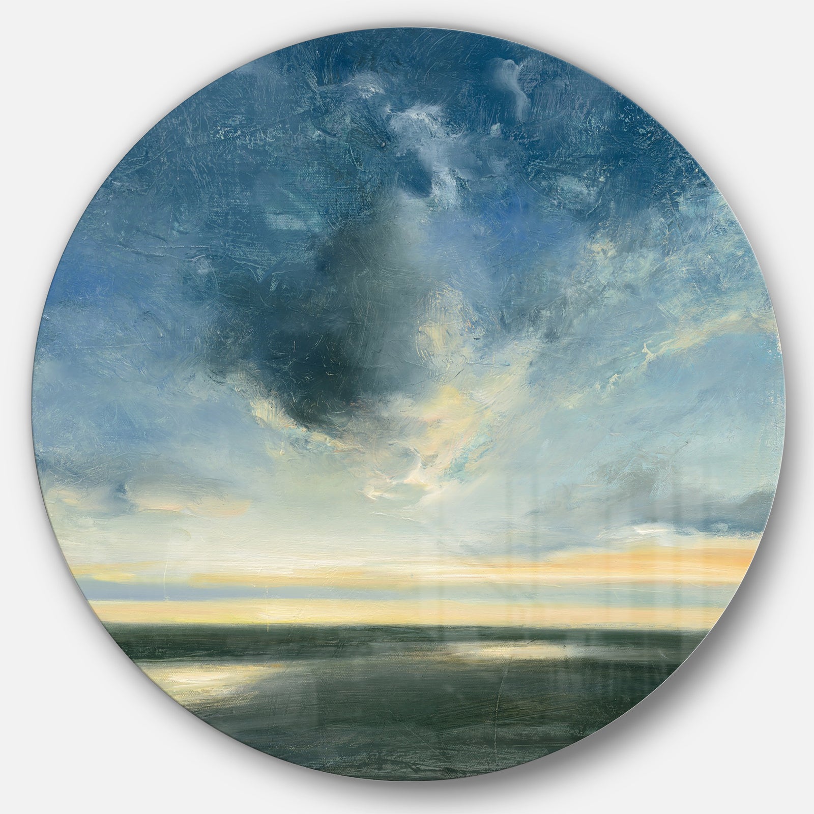 Blue Coastal Sunrise - Farmhouse Metal Circle Wall Art
