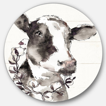 Cow Portrait Country Life - Farmhouse Metal Circle Wall Art