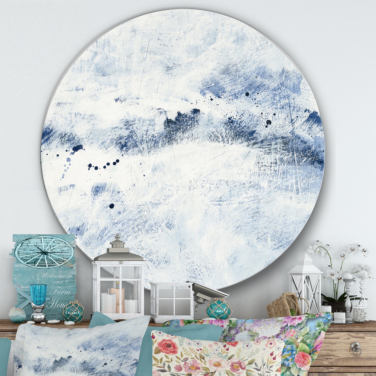 Blue Wipe Out - Farmhouse Metal Circle Wall Art
