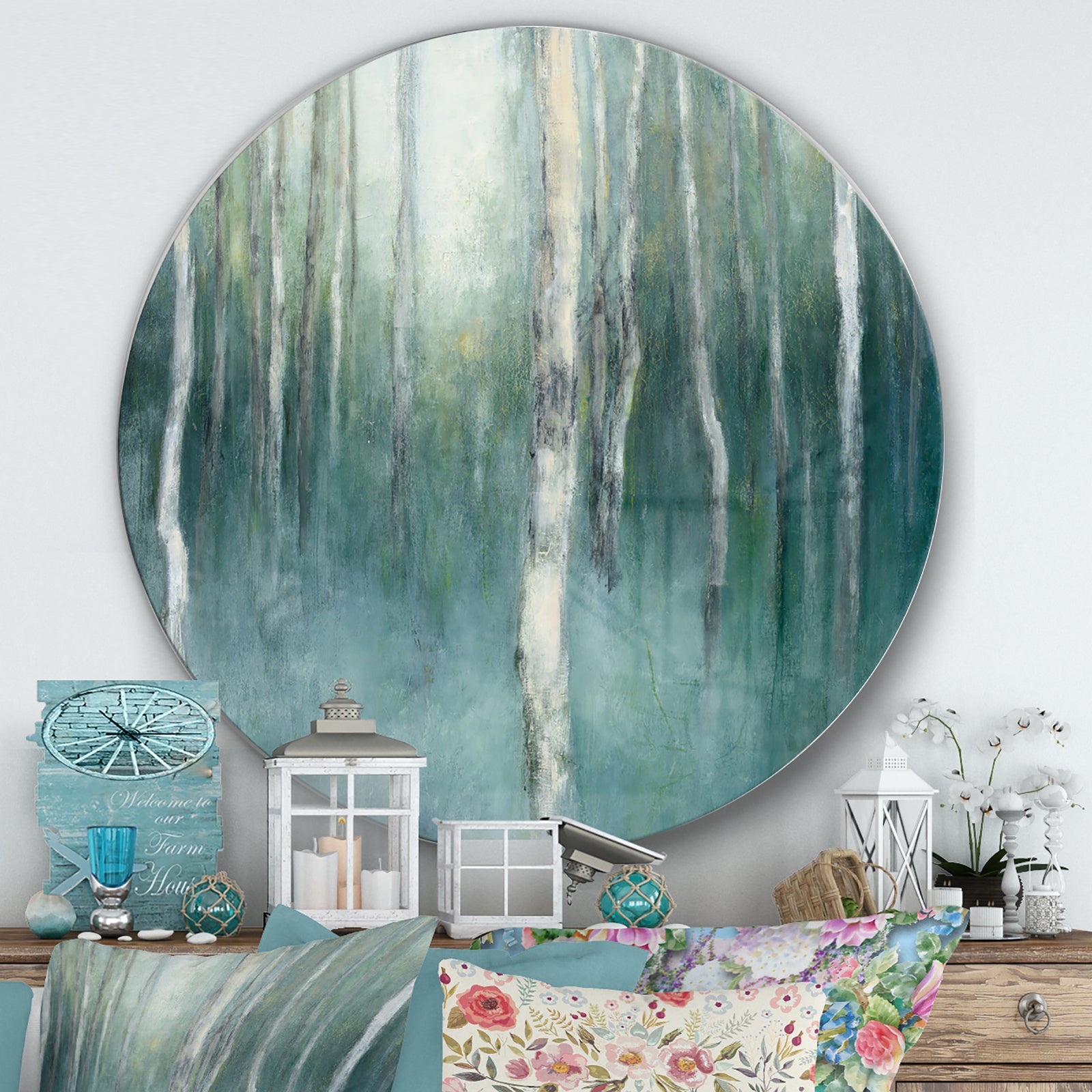 Green Forest Dream - Farmhouse Metal Circle Wall Art