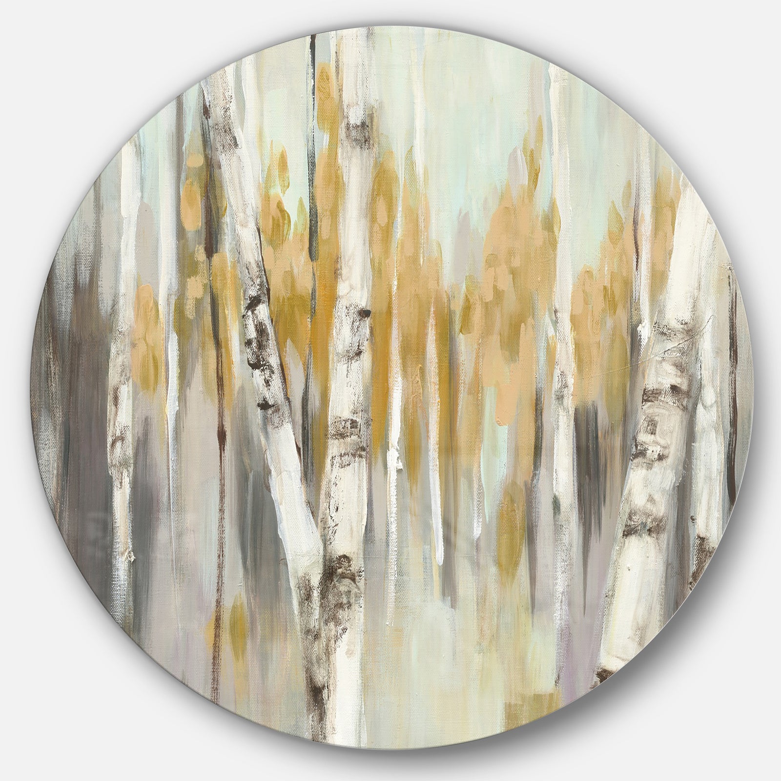 Silver and Yellow Birch Forest - Farmhouse Metal Circle Wall Art