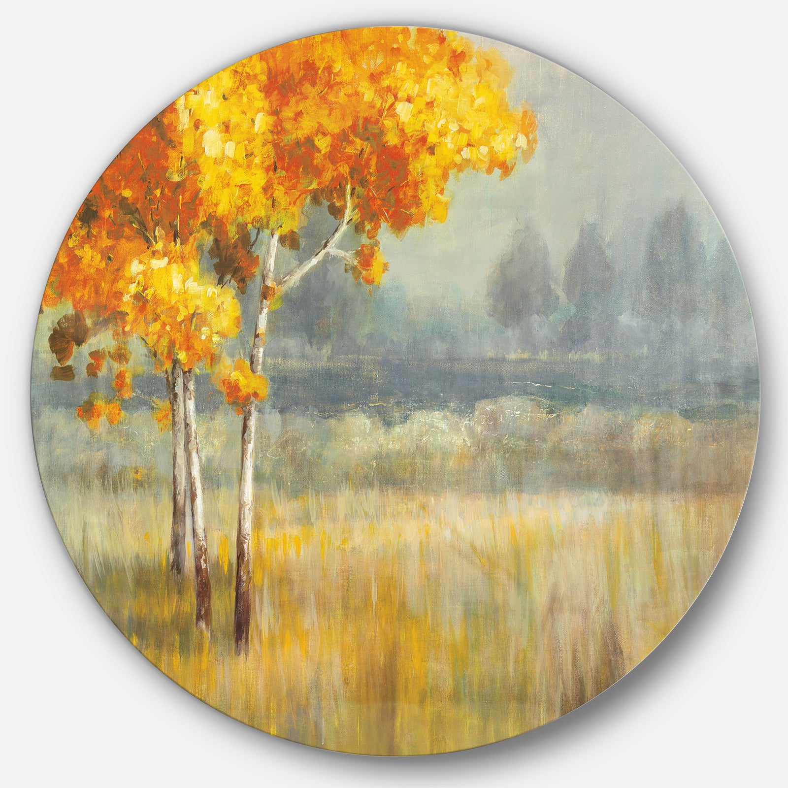 Autumn Landscape - Farmhouse Metal Circle Wall Art