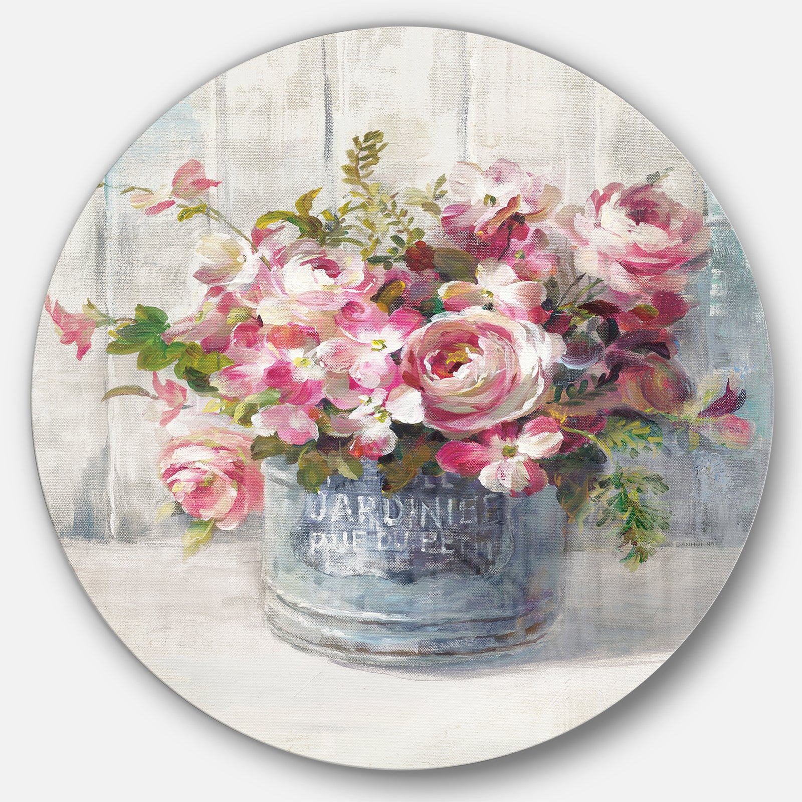 Maison Des Fleurs III - Farmhouse Metal Circle Wall Art