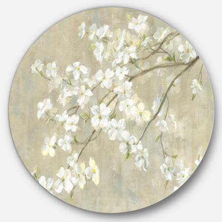Dogwood in Spring Neutral - Farmhouse Metal Circle Wall Art