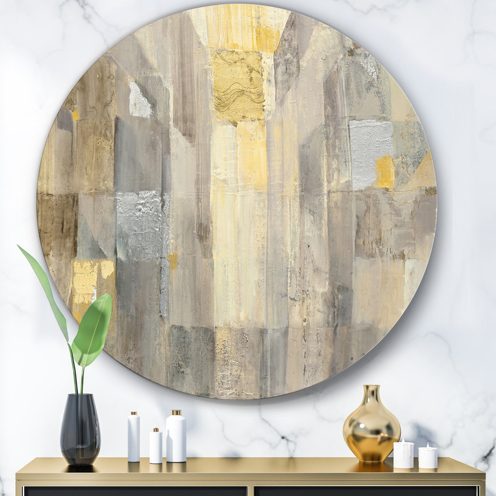 Gold Square Watercolor - Glam Metal Circle Wall Art