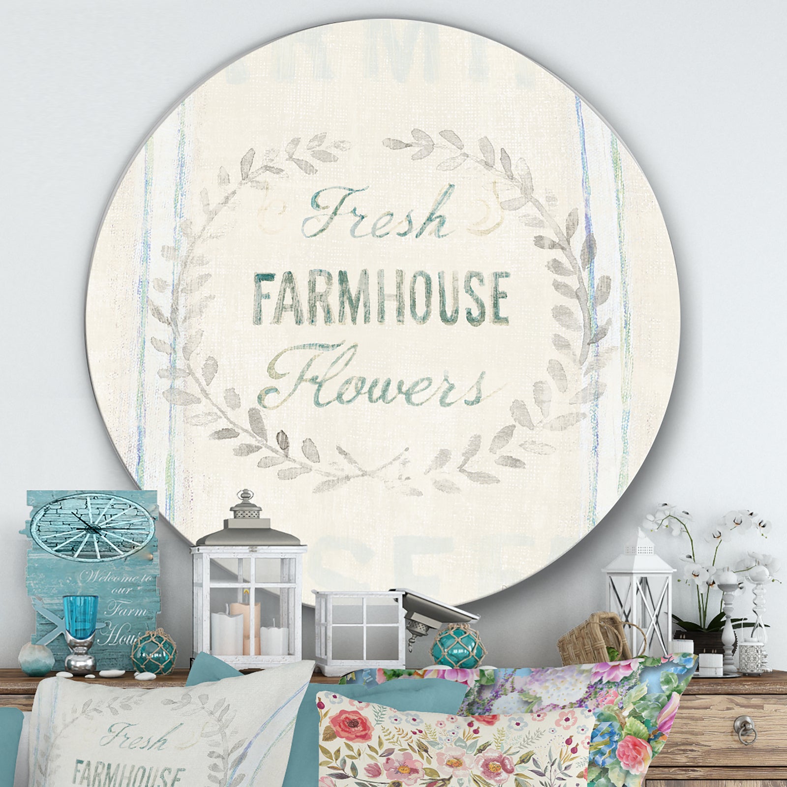 Farmhouse Florals VIII - Farmhouse Metal Circle Wall Art