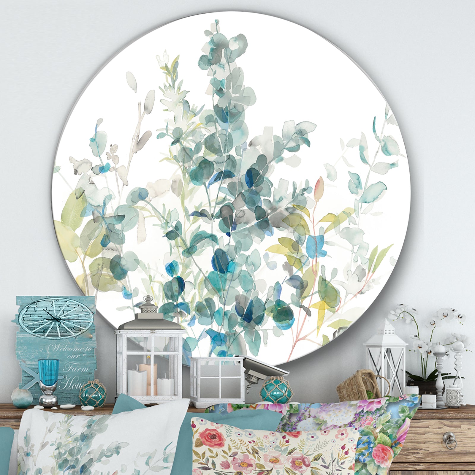 Eucalyptus Natural Element - Farmhouse Metal Circle Wall Art