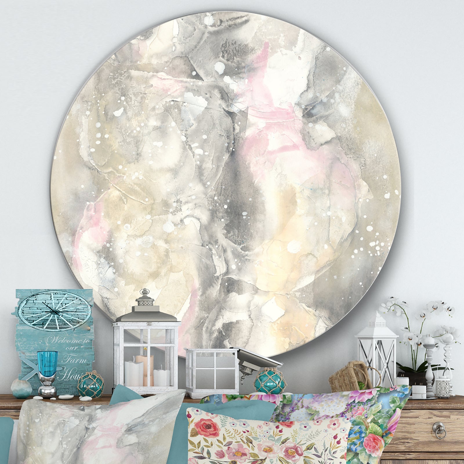 Watercolor Snowflakes II - Farmhouse Metal Circle Wall Art