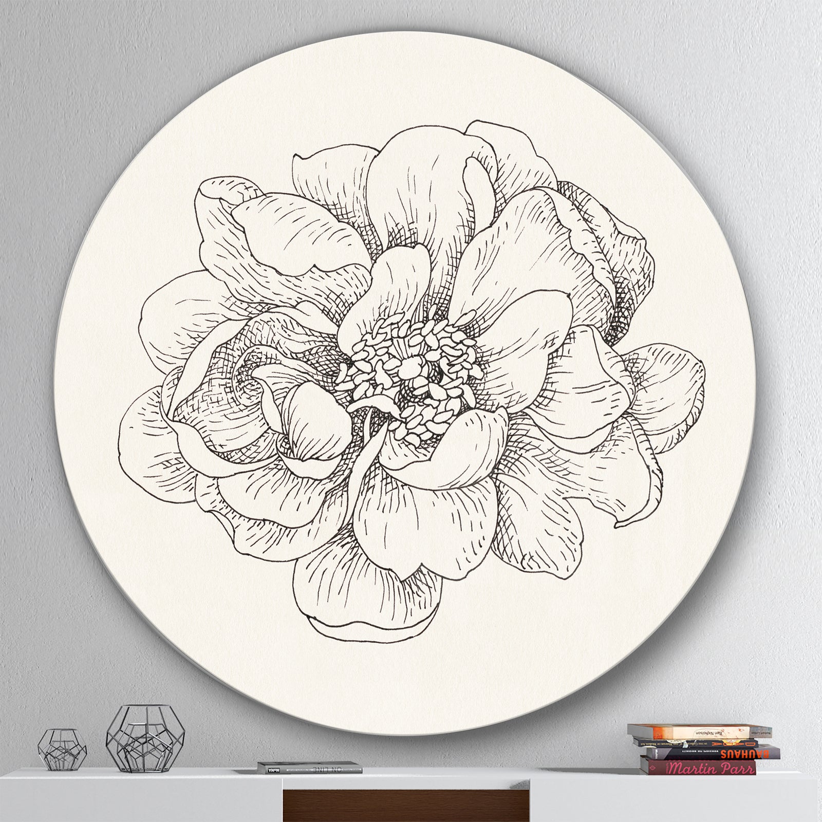 Pen and Ink Florals IV - Geometric Metal Circle Wall Art
