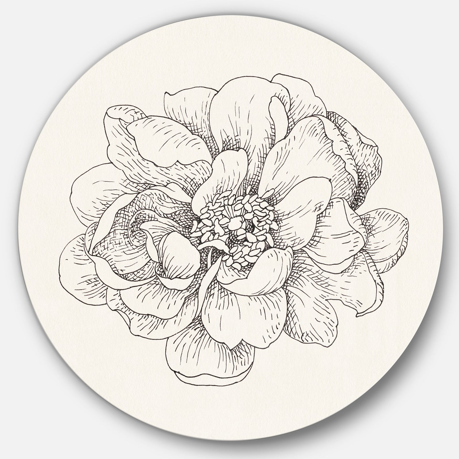 Pen and Ink Florals IV - Geometric Metal Circle Wall Art