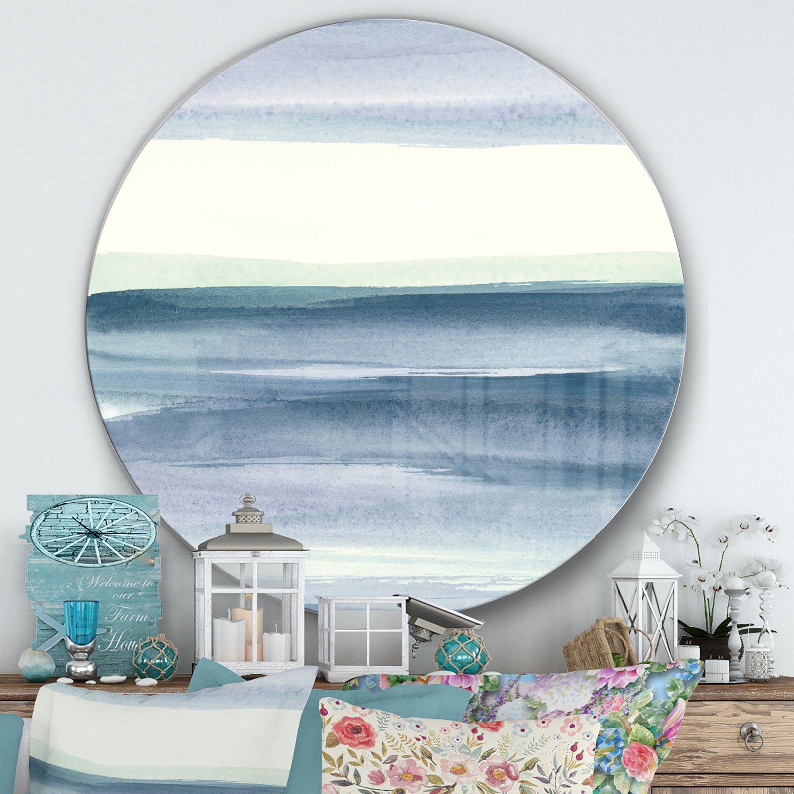 Porch & Den Mint Indigo Dawn I - Farmhouse Metal Circle Wall Art