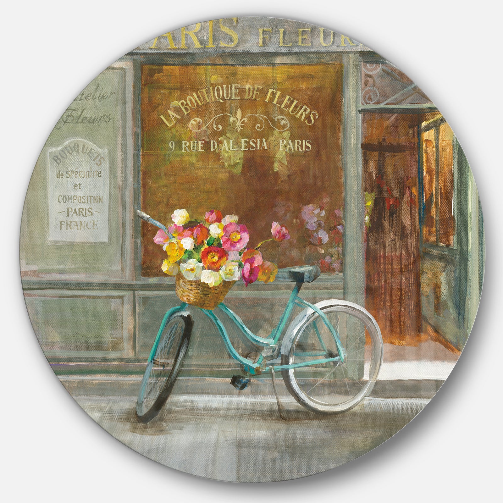 Paris French Flowershop  - French Country Metal Circle Wall Art