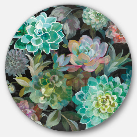 Floral Succulents - Farmhouse Metal Circle Wall Art