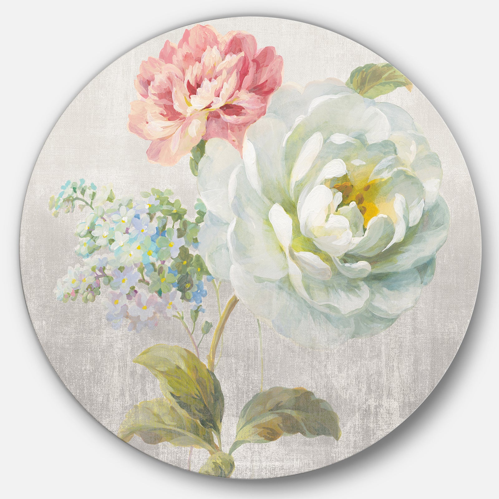 Country Flower Bouquet - Farmhouse Metal Circle Wall Art