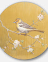 Gold Bird on Blossoms I - Farmhouse Metal Circle Wall Art