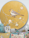 Gold Bird on Blossoms I - Farmhouse Metal Circle Wall Art