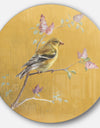 Gold Bird on Blossoms III - Farmhouse Metal Circle Wall Art