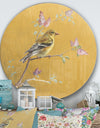 Gold Bird on Blossoms III - Farmhouse Metal Circle Wall Art