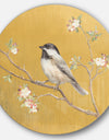 Gold Bird on Blossoms IV - Farmhouse Metal Circle Wall Art