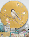 Gold Bird on Blossoms IV - Farmhouse Metal Circle Wall Art