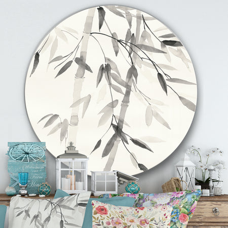 Simplist Bamboo Leaves V - Farmhouse Metal Circle Wall Art