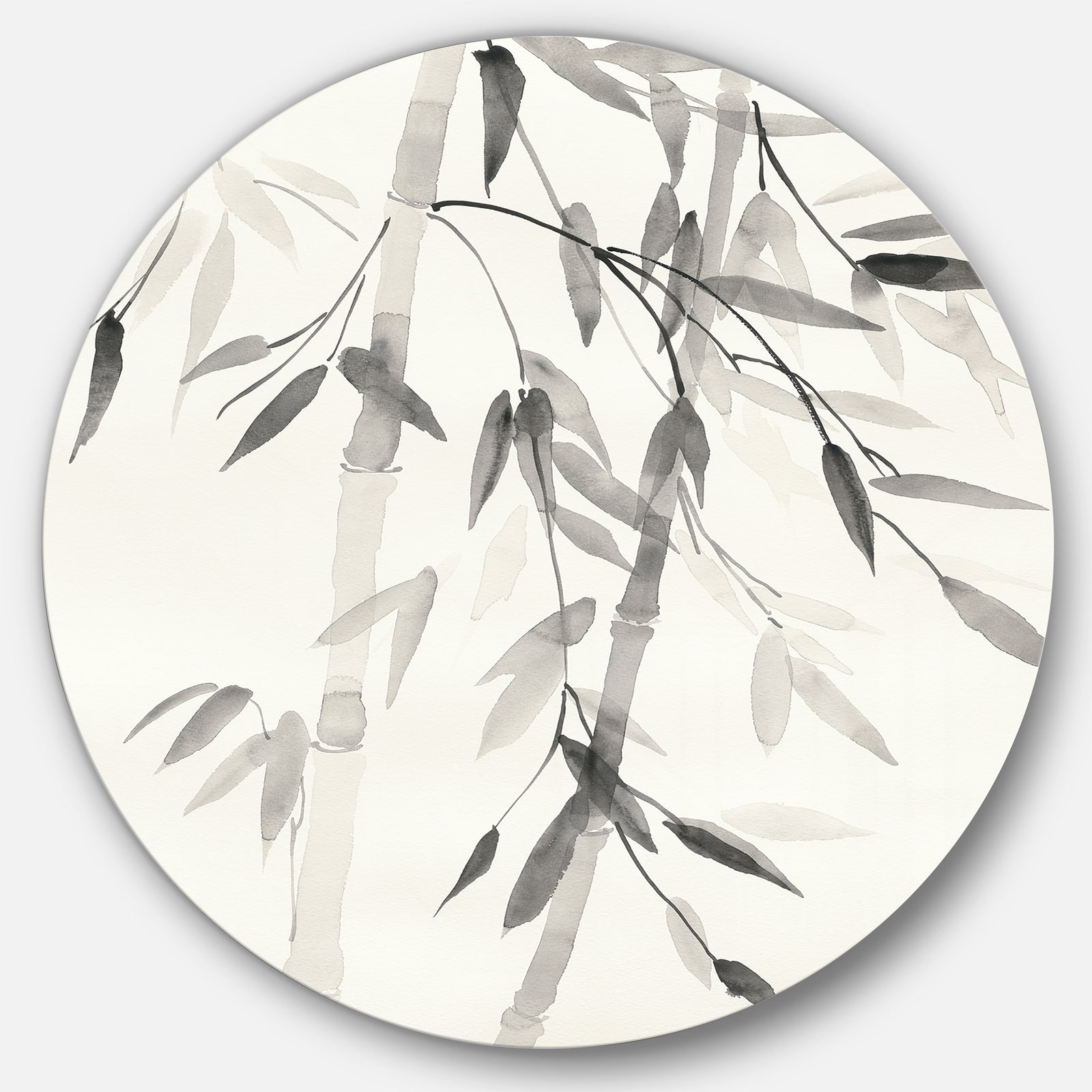 Simplist Bamboo Leaves V - Farmhouse Metal Circle Wall Art