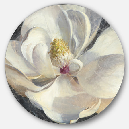 Vivid White Magnolia IV - Shabby Chic Metal Circle Wall Art