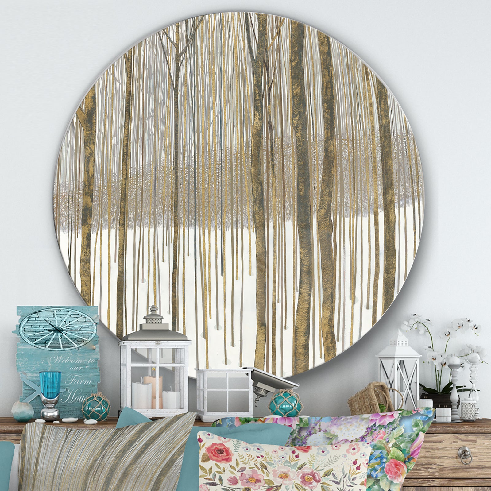 Porch & Den Forest in Winter Gold - Farmhouse Metal Circle Wall Art