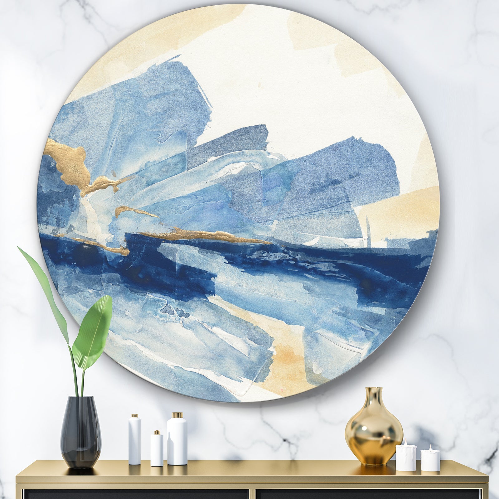 Metallic Gold Indigo I - Glam Metal Circle Wall Art