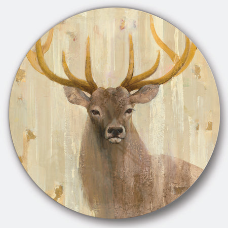 Goldern Deer III - Farmhouse Metal Circle Wall Art