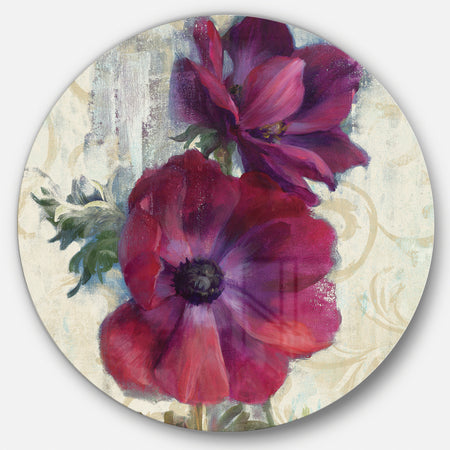 Red Anemone Flower - Farmhouse Metal Circle Wall Art