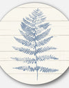 Blue Fern Print on wood II - Farmhouse Metal Circle Wall Art