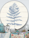 Blue Fern Print on wood II - Farmhouse Metal Circle Wall Art