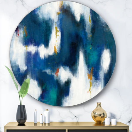 Blue Glam Texture II - Glam Metal Circle Wall Art